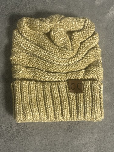 Beanie women beige knit - c.c,