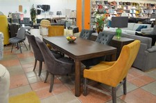 Extending Table + 6 Chairs Dark Wood PIA + Curations Colourful Chairs Dining Set