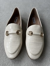 New DUNE Cream Leather Croc Effect Loafers Size 5