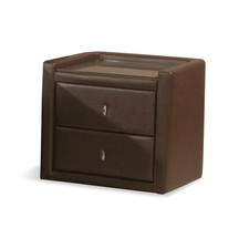 Bedside Table Brown Leather Two Drawer Assembled Clear Glass Top Two Drawer