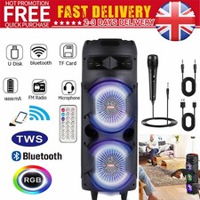 6000W Bluetooth Speaker Portable Dual 8"Subwoofer Heavy Bass Party DJ System Mic