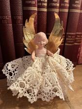 Vintage 50s Plastic Christmas Fairy Tree Topper Gold Foil Decoration Ornament