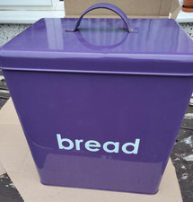 Purple metal bread bin with lid