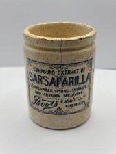 Old stained & crazed advertising Boots sarsaparilla jar