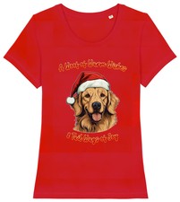 Womens Golden Retriever Christmas T-Shirt Santa Hat Dog Woof Wishes Gift For Her