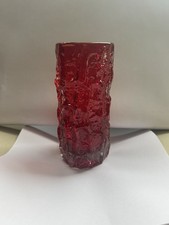 Whitefriars small ruby red bark vase by Geoffrey Baxter - 6 Inches (15cm). Vi...