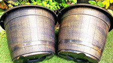 2 - XXL 43CM BRONZE COLOUR WOODEN BARREL TYPE Plastic Planter Plant Pot garden