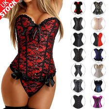 Women Lace Up Boned Burlesque Basque Overbust Corset Bustier Top with G-String