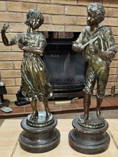 Pair Vintage Metal Spelter Figures on Wooden Bases