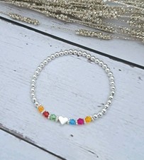 Silver Plated Family Birthstone Bracelet with Heart | Handmade Gift for Her