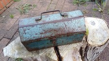 Vintage Small Blue Metal  Tool Box Lunchbox Style Made In Britain