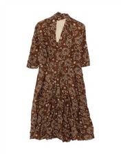 VINTAGE Womens 3/4 Sleeve A-Line Dress UK 12 Medium Brown Floral BK12