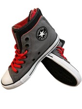 Converse All Star Chuck Taylor Hi Top Grey/Red/Blk Juniors Zip Back Thunder Kids