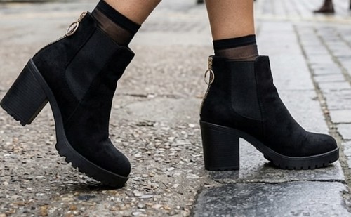 Black faux suede platform - faux,