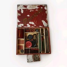 Antique Meccano Hand painted Wooden Box With Pieces