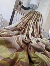 HUGE Taffeta Silk MTM 130x96" Pair Eyelet Curtains Plaid Check INTERLINED Warm