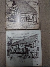Pair of decorative Wall Tiles depicting old country buildings