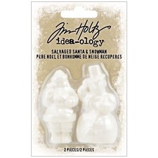 Tim Holtz Idea-ology SALVAGED SANTA & SNOWMAN Xmas Embellishments 4pcs TH94301