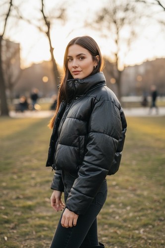 Zara black faux leather - zara, puffer