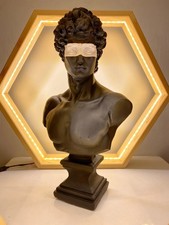 David Statue Pop Art Sculpture Painted White Mask, Large Marble Bust Home Decor