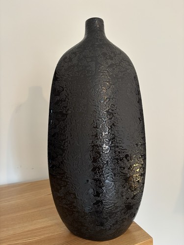 Tall black ceramic vase with - black,