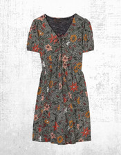Women’s Fat Face Midi Dress Nell Detail Floral Short Sleeve V-Neck Black