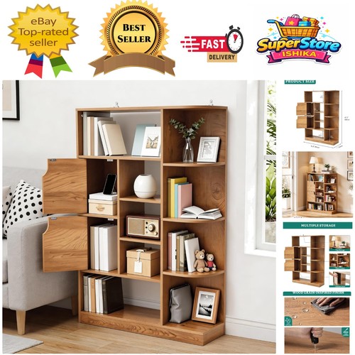 Chic oak bookshelf with open - oak,