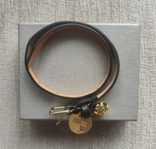 Alexander McQueen Skull Leather Double Wrap Bracelet Black Gold Unisex