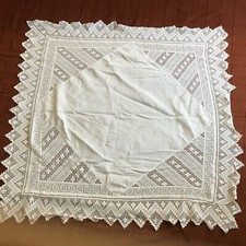 Antique - 1890-1900's Genuine Spanish Lace white-cottonTable-cloth.
