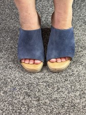 Navy Leather Block Heel Slip On Mules New EU Size 37