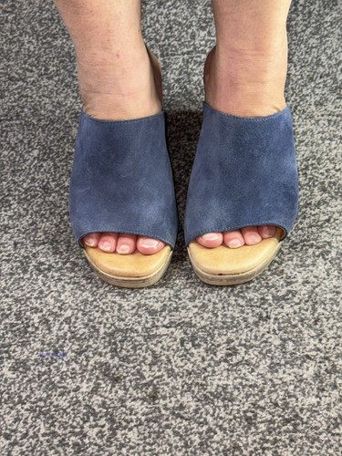 Navy leather block heel - leather,
