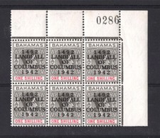 M3807 Bahamas 1942 SG171a - 1/- black & carmine ordinary paper block SHEET NO