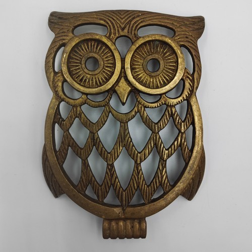 Vintage brass owl trivet - , hot