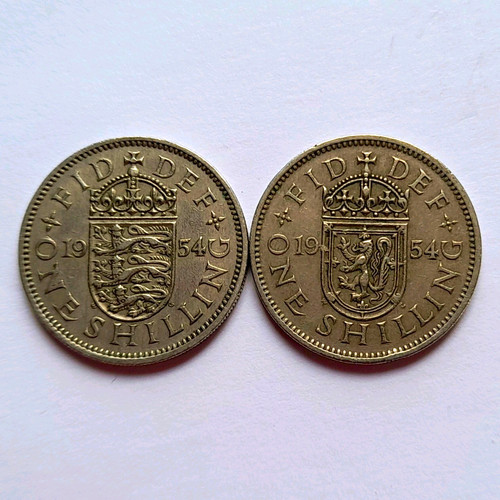 1954 one shilling - shilling, x2