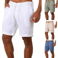 Cotton Linen Casual Shorts For Men Summer Thin Solid Color Sports Pants