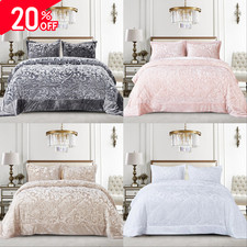 3 PCs Velvet Quilted Bedspread