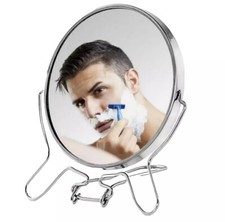 NEW ROUND MAKEUP COSMETICS SHAVING MIRROR CHROME DOUBLE SIDED FOLDING 2X ZOOM UK
