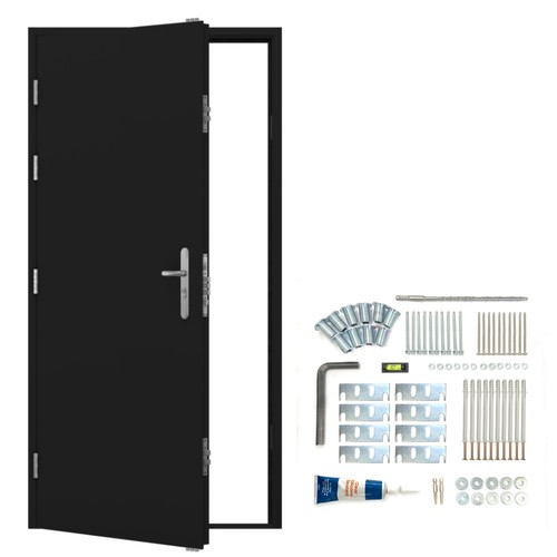 Jet black security steel door - steel,