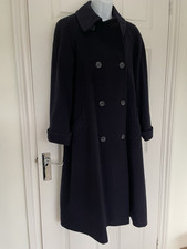 Stunning M&S Navy Blue Wool Double Breasted Coat W/ Raglan Sleeves~Uk 10 Petite