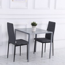 Modern Square Dining Table for 2-4 People w/ Glass Top & Metal Legs for Kitchen