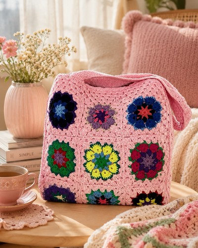 Pink handmade crochette granny - pink,