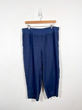Cut Loose Trousers Womens L Blue Linen Relaxed Lagenlook Cropped Elastic Waist
