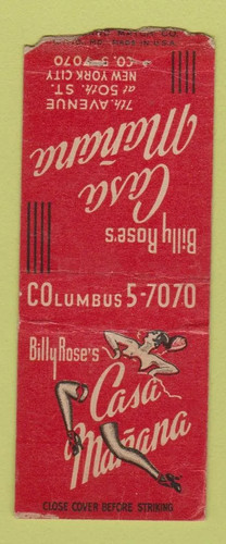 Matchbook cover billy rose - matchbook,
