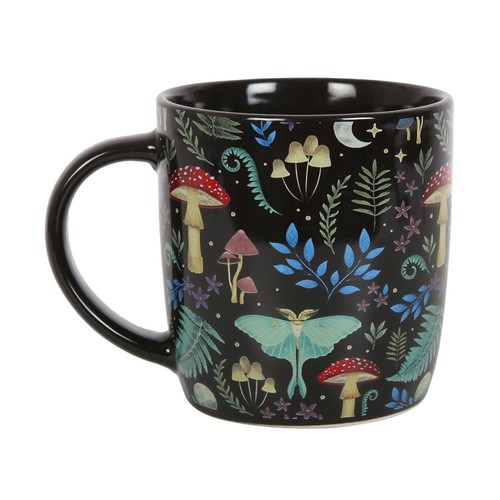 Dark forest mushroom print mug - dark,