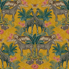 Mustard Animal Jungle Wallpaper Floral Zebras Leopards Slight Imperfect Feature