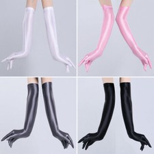 LADIES SHINY WETLOOK LONG OPERA SATIN FINGER GLOVES PARTY FANCY DRESS PROM GLOVE