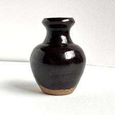 Studio Pottery Dark Brown/Black Glazed Mini Bud Vase, Aprox 5cm Tall, Unmarked