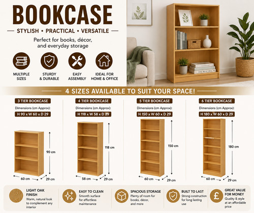 Tier tall bookcase wooden - 3/6,