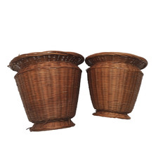 Vintage Baskets Woven Rattan x2 Indoor Plant Pot Basket Boho Tiki  6''& 7'' Tall