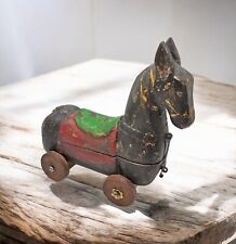 Vintage Wooden Horse on Wheels Figurine Spice Box Original Old Hand Carved